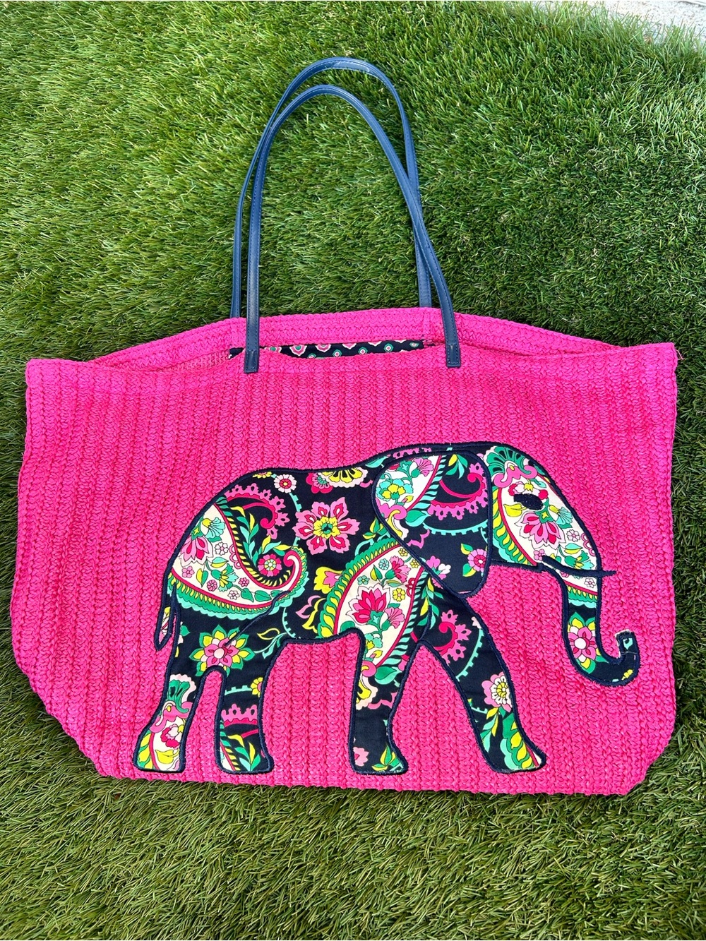 Vera Bradley Hot Pink Tote with Floral Elephant Appliqué